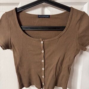 Brandy Melville Brown Button-Up Ribbed Top